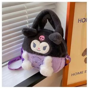 Sanrio | Kawaii Cartoon Plush Backpack Kuromi My Melody Cinnamoroll Plush Shoulder Bag for Girls Kids Cute Birthday Gift