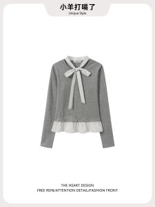 Autumn 2025 Womens Slim Fit Long Sleeve T-Shirt Polka Dot Design Belted Fake Two-Piece Base Shirt Top Korean Style Commute