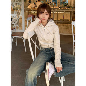 สไตล์อเมริกัน เสื้อฮู้ด ผู้หญิง สั้น เสื้อโค้ท พรางหุ่น สาวเซ็กซี่ ซิป คาร์ดิเกน แขนยาว โพลีเอสเตอร์ ไฟเบอร์ ฤดูใบไม้ร่วง สินค้าใหม่