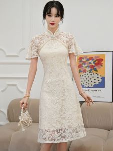 plus Size Lace Dress Pear Shape Improved Version Cheongsam Dress Daily Wear Summer Womens Name Lady A-Line Skirt Korean Style