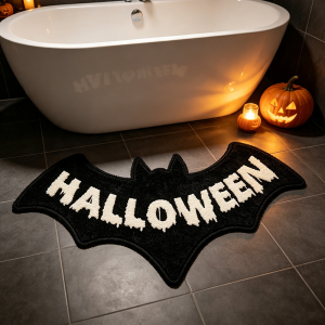 VIKAMA Halloween Bat Letter Rug Irregular Shape Fluffy Non Slip Absorbent Bathroom Mat Home Decor Floor Doormat