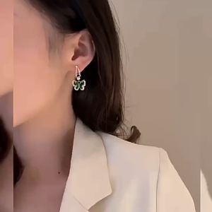 GL 18K GOLD Green crystal butterfly zircon temperament Earrings ES69613