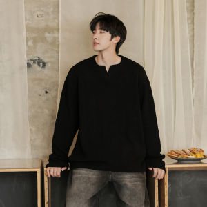 เสื้อยืดคอกว้างแขนยาวทรงหลวมสำหรับผู้ชาย เสื้อเชิ้ตผ้าโพลีเอสเตอร์ทรงปกติฤดูใบไม้ร่วง 2025 เสื้อผ้าลำลองสำหรับวัยรุ่น