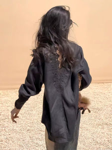 เสื้อเชิ้ตคอโปโลแขนยาวสไตล์ฝรั่งเศสย้อนยุค ดีไซน์เก๋ไก๋ ผ้าลูกไม้ ดีไซน์เปิดหลัง สำหรับผู้หญิง ฤดูใบไม้ผลิและฤดูใบไม้ร่วง