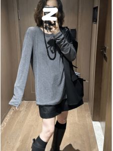 Áo Thun Dài Tay Rộng Rãi Thời Trang Mùa Thu Cỡ Lớn Cho Nữ Áo Thun Cổ Tròn Màu Trơn Thường Ngày Bằng Polyester