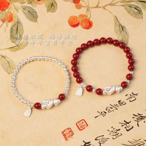 Red String Silver Bracelet Natural Cinnabar Snake Year Lucky Charm Pure Silver Hand Chain Gift for Women Original Design Jewelry