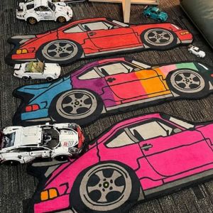 VIKAMA Creative Racing Car Rug Room Runner Bedside Rug Gaming Room Floor Mat Soft Noise-Reducing Home Decor Foot Mat Blanket