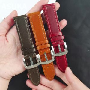 20mm 22mm Oil Wax Leather Watch Band Vintage Cowhide for Omega for Seiko Strap Universal Brown Blue Wristband Men Women Bracelet