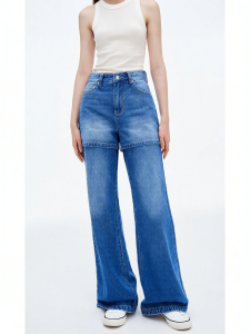 Cotton Blue Two-piece Imitation Denim Pants For Women