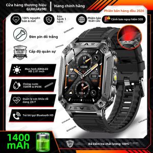 GUHUAVMI | Đồng Hồ Thông Minh Quân Sự 1400mAh Dành Cho Nam Đèn Pin LED 10ATM Chống Nước GPS Đường Đi Thể Thao Cuộc Gọi Bluetooth Màn Hình Cảm Ứng 2.01 Inch Máy Theo Dõi Sức Khỏe