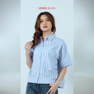 Logo Jeans Kemeja Wanita Kyra Blue White 22A15L9BI
