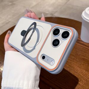 szhaiyu | Luxury Metal Ring Holder For Magsafe Case For iPhone 11 12 13 14 15 16 17 Pro Max Plus Magnetic Matte Bumper PC Cover Funda