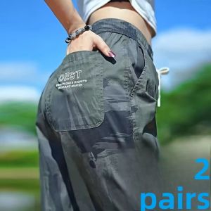 Summer Mens Casual Pants Elastic Waist Workwear Drawstring Trousers Camouflage Loose Fit Sports Mens Pants Cuffed Pants