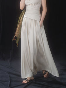 Lyocell A-Line Long Dress Waist-cinching Outfit