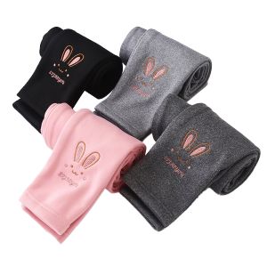 Quần Bé Gái Mùa Thu Đông Hình Thỏ Dễ Thương Quần Legging Dày Ấm Áp Cho Bé Gái Quần Trẻ Em Màu Trơn Nhung Ngoại Cỡ