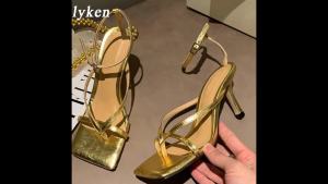 Eilyken Square Head Ankle Strap Sandals Women Fashion High Heel Gladiator Narrow Band Party Dress Pump Shoes Zapatos De Mujer