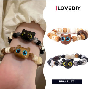 ILOVEDIY เครื่องดื่มดิจิทัล สร้อยข้อมือ คู่แมว หินธรรมชาติ สร้อยข้อมือ คู่แมวลูก ปัดคู่ใหม่ เซรามิกตก น่ารัก