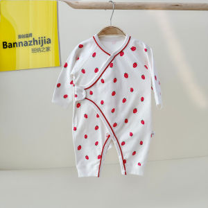 เสื้อผ้าเด็กทารกไร้โครงผ้าฝ้ายแท้สำหรับทารกแรกเกิดชุดบอดี้สูทแขนยาวแบบเฉียงสำหรับเด็กทารกชายและหญิงชุดจั๊มสูทสำหรับฤดูใบไม้ผลิและฤดูใบไม้ร่วง