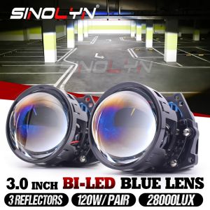 130W 3.0 Inch Bi LED Blue Projector Lens H4 H7 H1 H11 9005 9006 Headlight 28000lm 3 Reflectors Light Conversion Kit For Car Motorcycle Accessories Retrofit