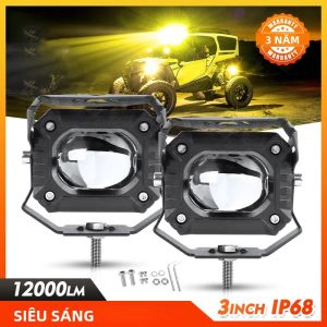 HAOLIDE 3Inch LED Làm Đèn 12000LM 6500K Trắng Vàng Lái Xe Đèn 12V 24V Xe Máy Xe Tay Ga Đèn Sương Mù