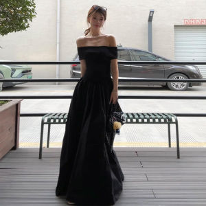 SUHUIQIAN | Off-Shoulder Black Slimming Elegant Long Dress