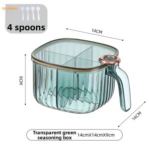 Colorful Four-in-one Condiment Organizer with Transparent Lid and Spoon