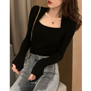 HUOLISI | Slim Fit Short Black Turtleneck Sweater Top Autumn Winter