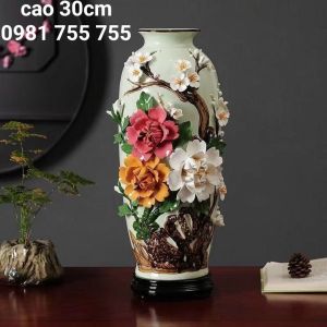 Bình Bông Đắp Nổi 3D Nhập Khẩu_Lọ Hoa Gốm Sứ Giang Tây Cao Cấp_Trang Trí _Decor_Biếu Tặng