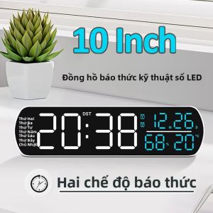Đồng Hồ Báo Thức Kỹ Thuật Số LED 10 Inch Với Nhiệt Độ & Độ Ẩm Ngày Báo Thức Kép Tuần DST USB/Chạy Bằng Pin Đồng Hồ Để Bàn Phong Cách Hiện Đại