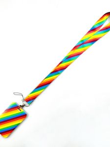 Rainbow Diagonal Pattern Lanyard Mobile Phone Accessory Keychain Badge Holder Neck Strap Digital Accessories