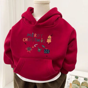 Warm Fleece Hooded Sweatshirt with Karotman Print for Boys Autumn Winter New Style Fashionable Versatile Childrens Clothing