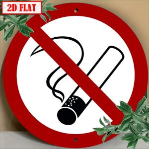 2D Flat 8x8 Inch Round Aluminum No Smoking Sign – Weather-Resistant Metal Wall Art for Indoor/Outdoor Home Office Bar Decor
