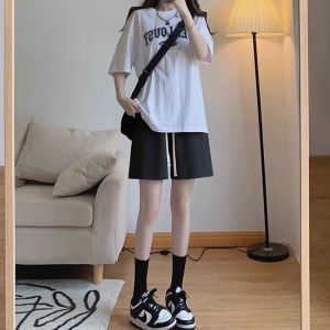 กางเกงขาสั้นวิ่งทรงหลวมเอวสูงผ้าฝ้ายสำหรับผู้หญิง กางเกงขายาวลำลองยาวครึ่งแข้งสำหรับออกกำลังกายในช่วงฤดูร้อนปี 2024 ใหม่