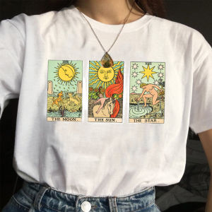 Sun Moon Star Tarot Cards Graphic T-Shirt Vintage Fashion Womens Cute Aesthetic Casual Printed Tee Hipsters Witch Shirt