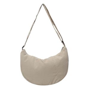 Pure Color Nylon Canvas Dumpling Shaped Shoulder Crossbody Bag for Women Casual Style Zipper Closure Soft Fabric Backpack