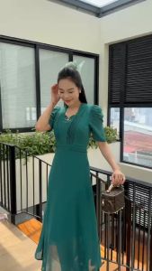 Đầm maxi form dài xếp ly 2 bên ngực kèm phụ kiện nơ rời tay phồng Misa - MS0313 (HÌNH THẬT SHOP CHỤP)