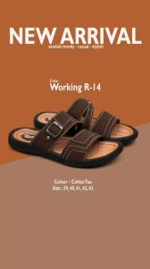 Sandal Slide Pria Bahan Kulit Working R-14 Sandal kasual pria dewasa