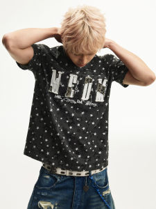 MEDM | Camouflage Leopard Print Star All-over Embroidered Logo Fashion Loose T-shirt