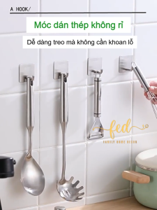 Móc Treo Đa Năng Inox SUS304 Chịu Lực Cao Siêu Dính Dùng Cho Tường Kẻ Chữ Không Cần Khoan