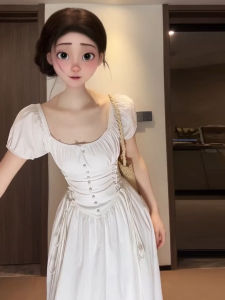 PEIZIXUAN | French Romantic White Puff Sleeve Fitted Dress