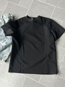 American Splice Shoulder Short Sleeve Mens Summer High-End Heavyweight Small Collar Half Sleeve T-Shirt CleanFit Five Sleeve