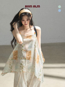 SHAOYEYAN | Áo Top Chiffon Hè Resort Dáng Bất Đối Xứng Dây Mì