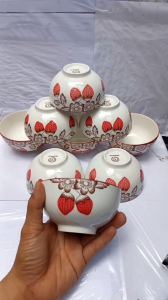 combo 10 chén 5 chén 2 chén sứ ăn cơm 11.5cm hoa văn trái dâu GL80