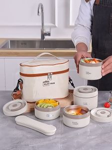 Stainless Steel Insulated Lunch Box Office Worker Women Portable Student Bento Box Lunch Box Set Microwaveable Heating  不锈钢保温饭盒