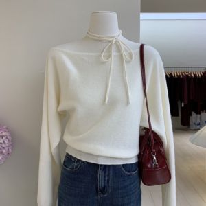 เสื้อสเวตเตอร์คอวีถักคอวีคอแขวนไหล่ผ้าขนสัตว์เนื้อนุ่มสวมใส่สบายสำหรับผู้หญิงในฤดูใบไม้ร่วงและฤดูหนาว