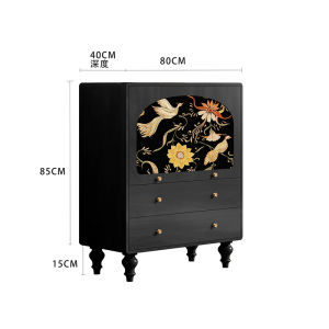 French Medieval Style Floral Bird Pattern Solid Wood Combining Chest of Drawers Living Room Entrance Hall Cabinet Home Dining Room Sideboard