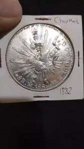 1882 8 Reales Mexican Silver Coin Chop Mark Authentic Silver