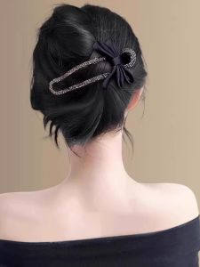Trendy Korean Diamond Embedded Hair Clip Womens Hair Accessories Bun Hairpin Butterfly Knot Hair Clamp One-Word Hair Clip
