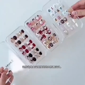 Three-Fold Press-On Nail Storage Boxes Transparent Plastic Dustproof Nails Display Stand