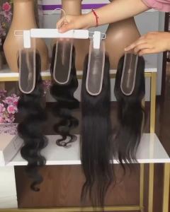 2x6 Straight Lace Closure Human Hair Brazilian Virgin Hair Middle Part 100% Human Hair Extensions Pre Plucked Natural Color